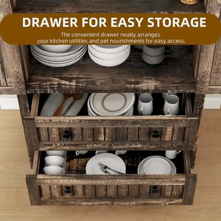 64 Farmhouse Tall Kitchen Pantry Storage Cabinet with 2 Drawers & Doors