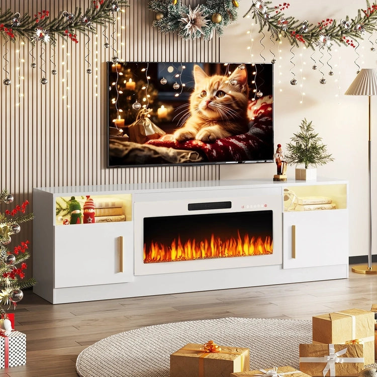 Bossin 70 Fireplace TV Stand with 36 Electric Fireplace, TV Stand for Tvs up to 80,16 Colors LED Lights/Entertainment Center