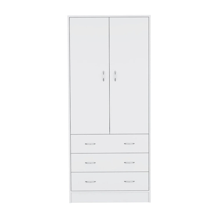 19 Modern Double-Door Armoire with 3 Drawers and 1 Hanging Rod for Bedroom