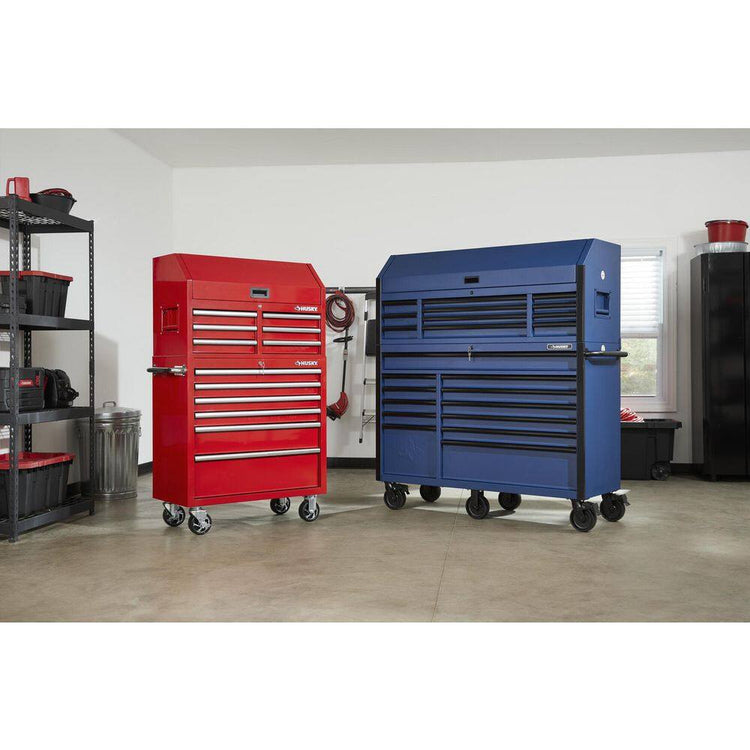 56 In. W X 22 In. D Heavy Duty 23-Drawer Combination Rolling Tool Chest and Top Tool Cabinet Set in Matte Blue