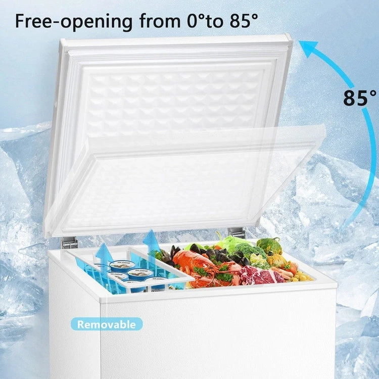 1.8 Cu. Ft. Chest Freezer with Removable Basket, Bottom Drain, 7-Level Thermostat, Freestanding Design for Home and Apartment