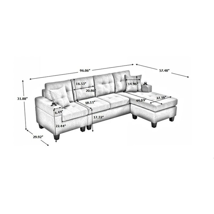 Sectional Sofa Living Room with L Shape Chaise Lounge and Cup Holder