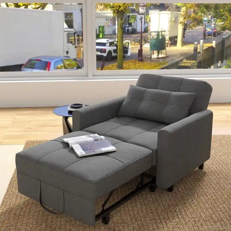 3-in-1 Pull-Out Sofa Bed Sleeper Chair, Convertible Adjustable Foldable Upholstered Lounge Couch