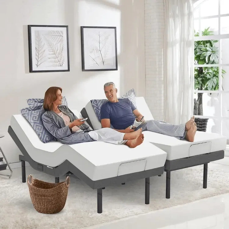 Adjustable Bed Frame with Medium Gel Memory Foam Mattress, Dual Massage, USB Ports, App, Remote