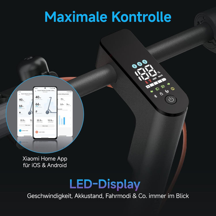 Xiaomi E-Scooter with German Road Legal (Max 20 Km/H, up to 70 Km Range & 25 Percent Incline, Pneumatic Tyres, Dual Brakes, Display, Aluminium Body