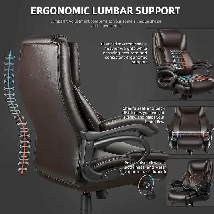 Bossin Big and Tall Executive Office Chair,500LBS Adjustable Lumbar Support Ergonomic Chair with High Back Pu Leather Computer