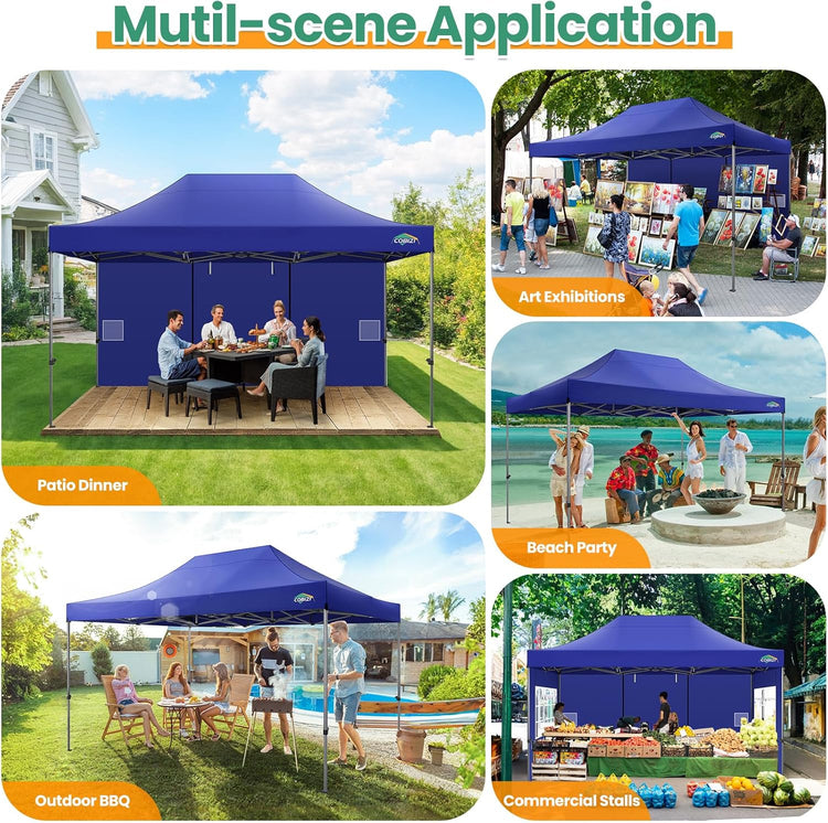 Cobizi 10x20 Heavy Duty Pop up Canopy Tent with 6 Sidewalls Easy up Commercial Outdoor Canopy Wedding Party Tents