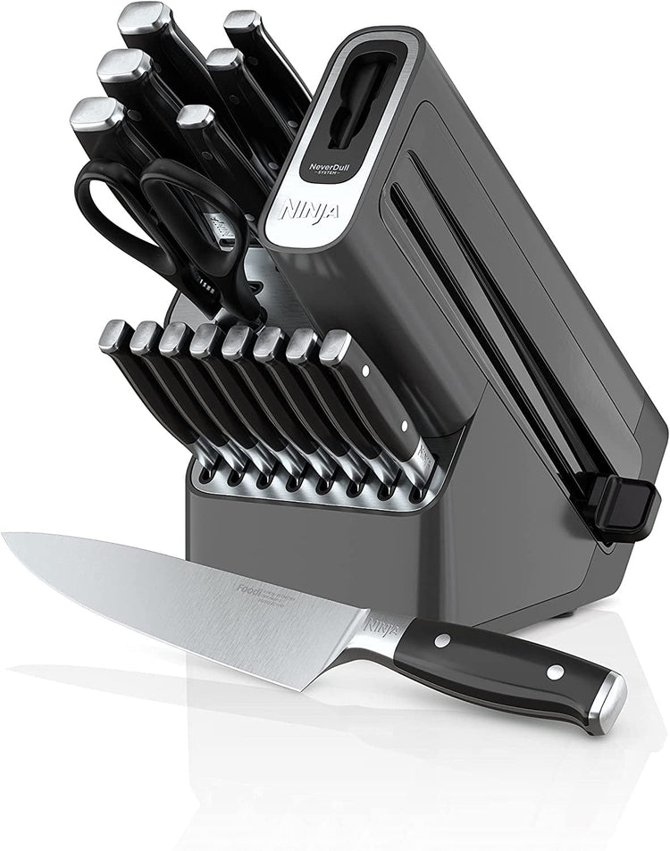 Ninja K32017 Foodi Neverdull 17 Piece Knife System Block Set with Built-in Sharpener, Stainless Steel/Black
