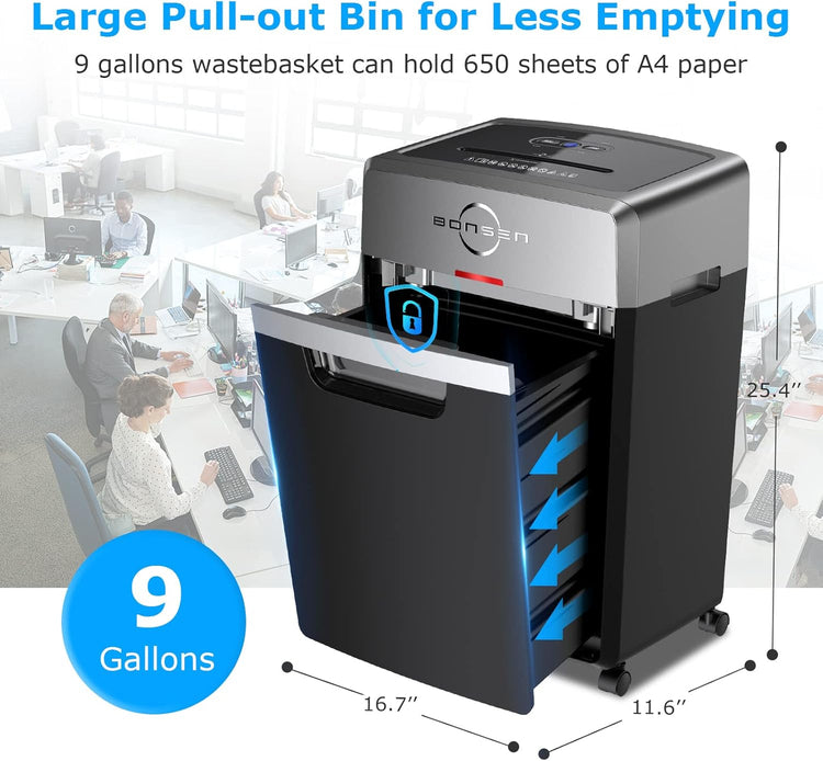 Heavy Duty Paper Shredder, 24-Sheet Cross-Cut Shredder, 40-Min Continuous Running Time, Commercial Grade Shredder for Office, 9-Gallon Big Basket