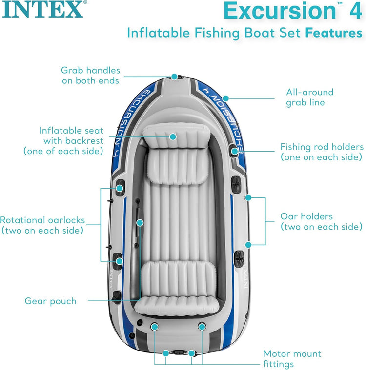 Excursion Inflatable Boat Series, Includes Deluxe 54in Boat Oars and High-Output Pump - Supertough PVC - Adjustable Seats with Backrest