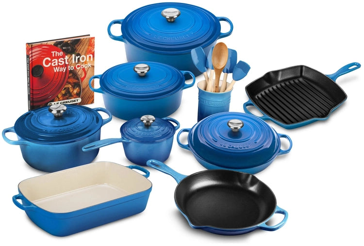 20-Piece Signature Cast Iron Cookware Set,10.25'' Skillet,1.75-Quart Saucepan with Lid