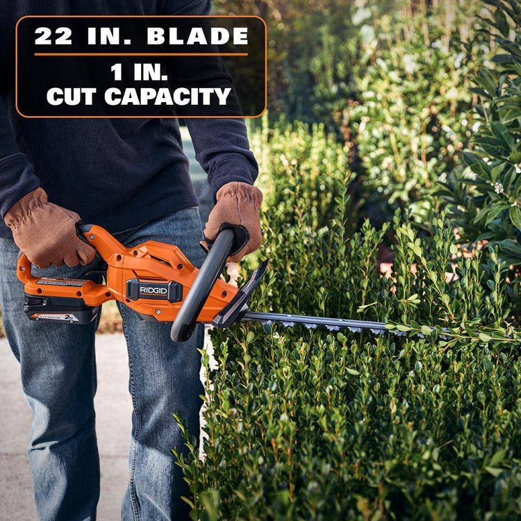 Ridgid 18V Brushless Cordless Battery 22 In. Hedge Trimmer with 2.0 Ah Battery and Charger R01401K