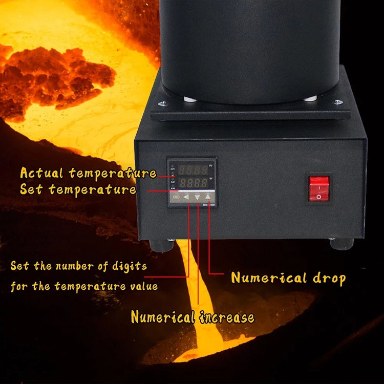 2KG Gold Melting Furnace,1400W 2000F Digital Electric Melting Furnace with Graphite Crucible for Melt Scrap, Silver, Gold, Copper