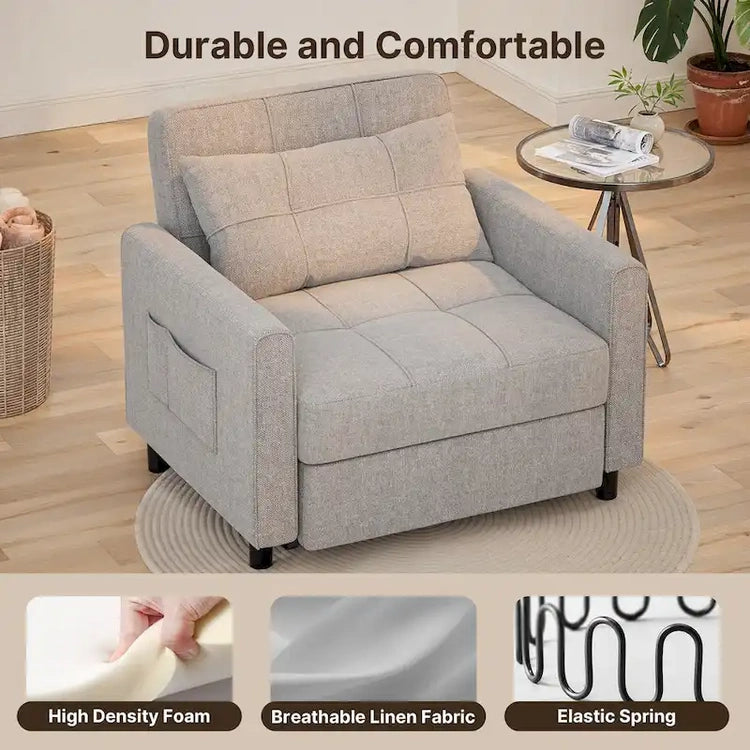 3-in-1 Pull-Out Sofa Bed Sleeper Chair, Convertible Adjustable Foldable Upholstered Lounge Couch
