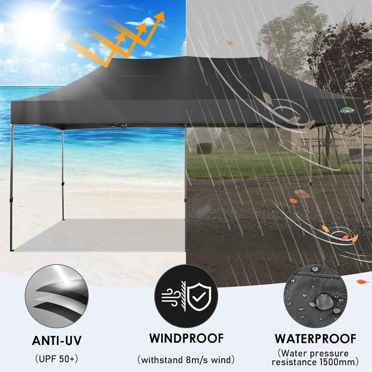 Cobizi 10x20 Heavy Duty Pop up Canopy Tent with 6 Sidewalls Easy up Commercial Outdoor Canopy Wedding Party Tents