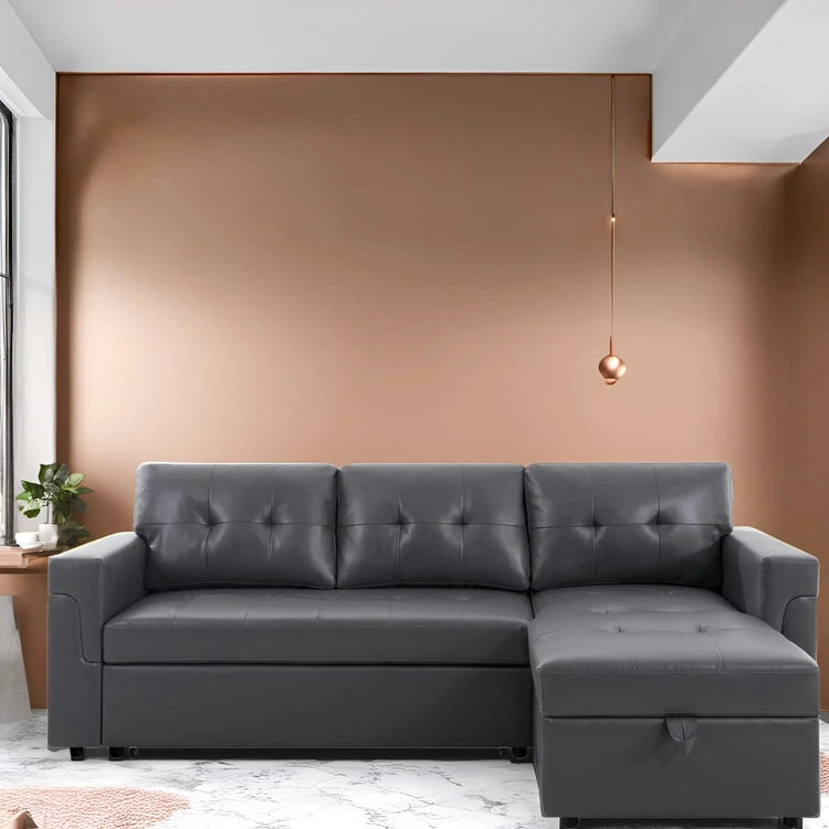 Reversible Sectional Sofa with Pull-Out Sleeper Bed, Hidden Storage Chaise, Durable Legs