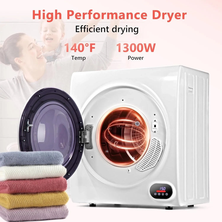 Compact Laundry Dryer, 3.5 Cu. Ft. Front Load Stainless Steel Clothes Dryers with Exhaust Pipe, 1500W