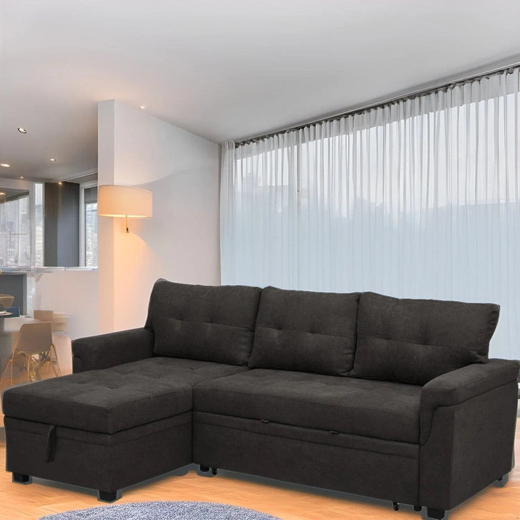 Reversible Sectional Sofa with Pull-Out Sleeper Bed, Hidden Storage Chaise, Durable Legs