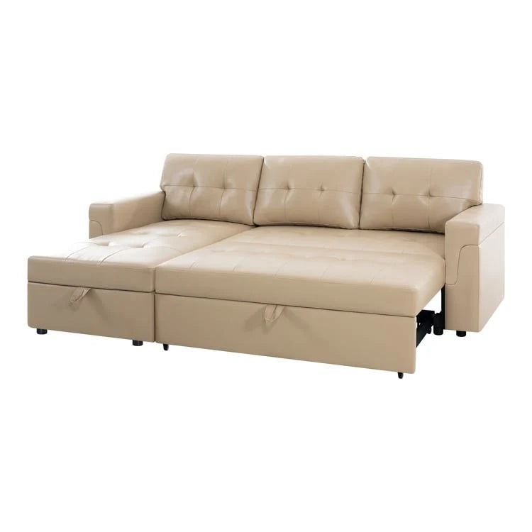 Reversible Sectional Sofa with Pull-Out Sleeper Bed, Hidden Storage Chaise, Durable Legs