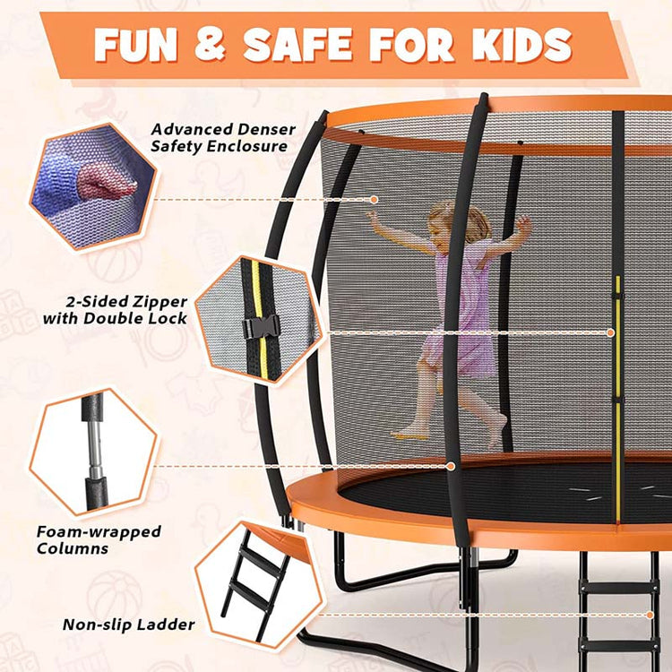 8/10/12FT Astm Approved Outdoor Large Recreational Trampoline with Ladder & Enclosure Net Safety Pad