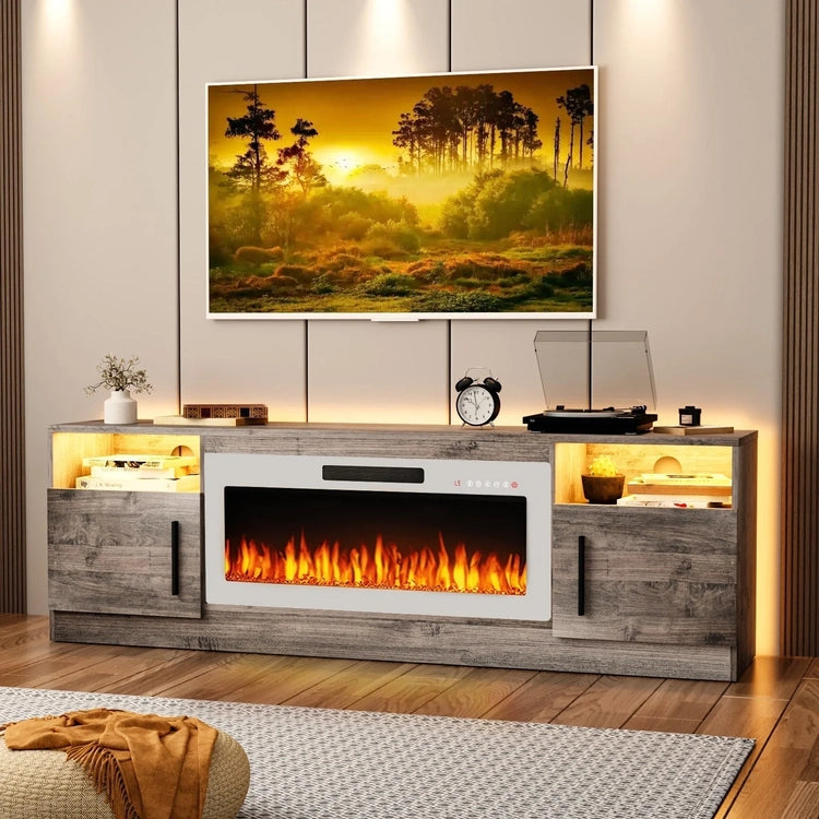 Bossin 70 Fireplace TV Stand with 36 Electric Fireplace, TV Stand for Tvs up to 80,16 Colors LED Lights/Entertainment Center