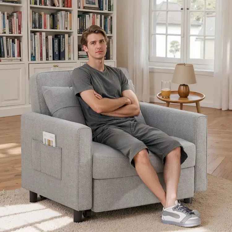 3-in-1 Pull-Out Sofa Bed Sleeper Chair, Convertible Adjustable Foldable Upholstered Lounge Couch