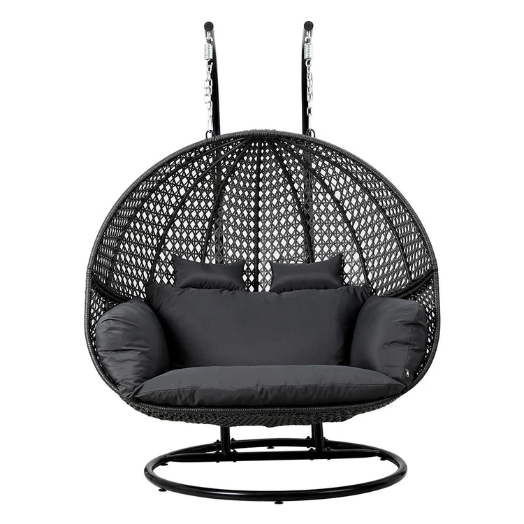 Gardeon Outdoor Egg Swing Chair Wicker Furniture Pod Stand Cushion 2 Seater Grey