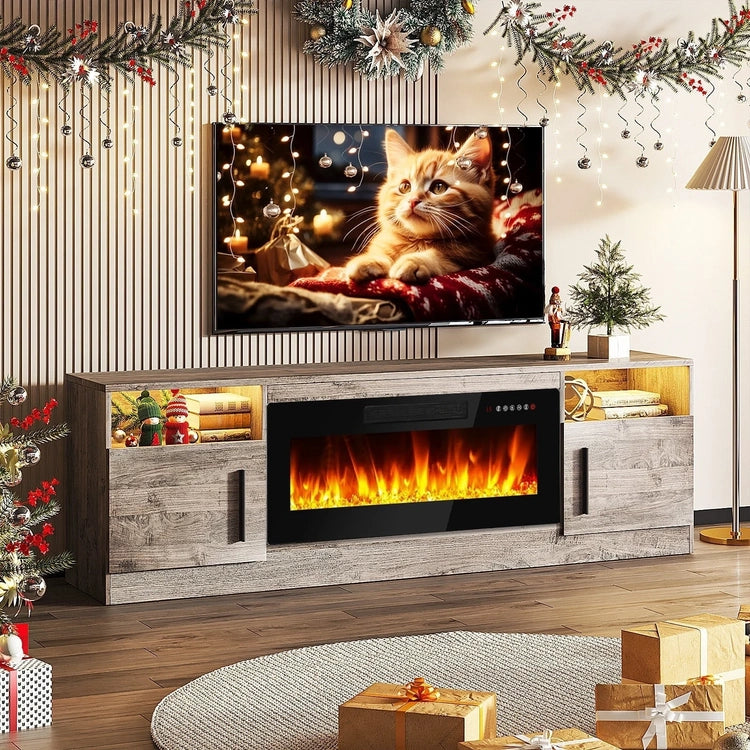 Bossin 70 Fireplace TV Stand with 36 Electric Fireplace, TV Stand for Tvs up to 80,16 Colors LED Lights/Entertainment Center