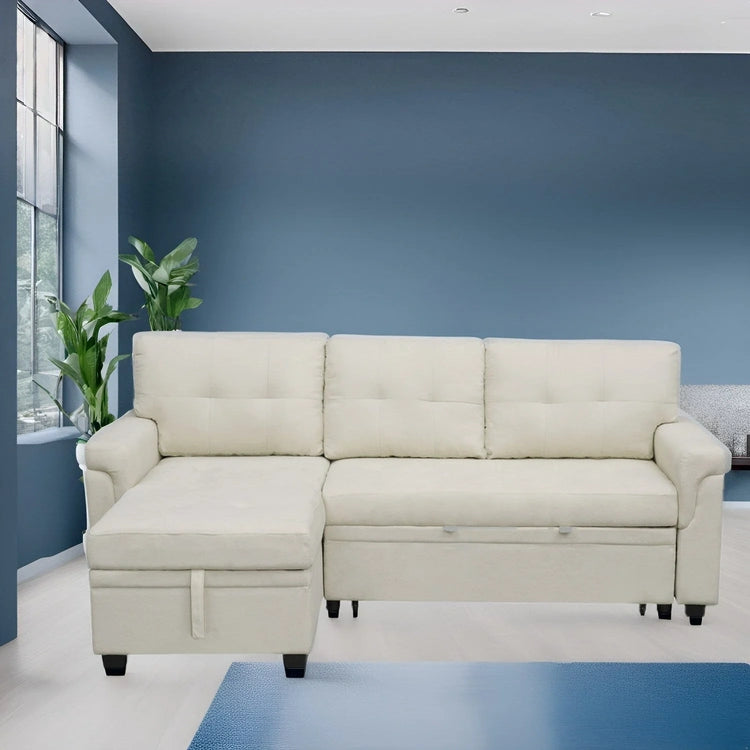 Reversible Sectional Sofa with Pull-Out Sleeper Bed, Hidden Storage Chaise, Durable Legs