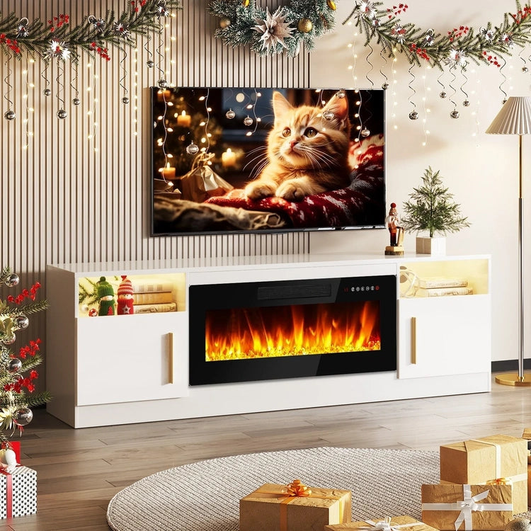 Bossin 70 Fireplace TV Stand with 36 Electric Fireplace, TV Stand for Tvs up to 80,16 Colors LED Lights/Entertainment Center