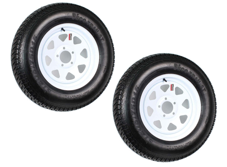 2-Pack Trailer Tire on Rim ST205/75D15 205/75 D 15 In. Lrc 5 Hole White Spoke