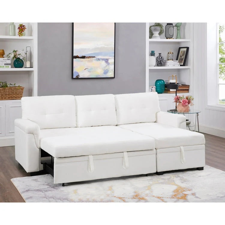 Reversible Sectional Sofa with Pull-Out Sleeper Bed, Hidden Storage Chaise, Durable Legs
