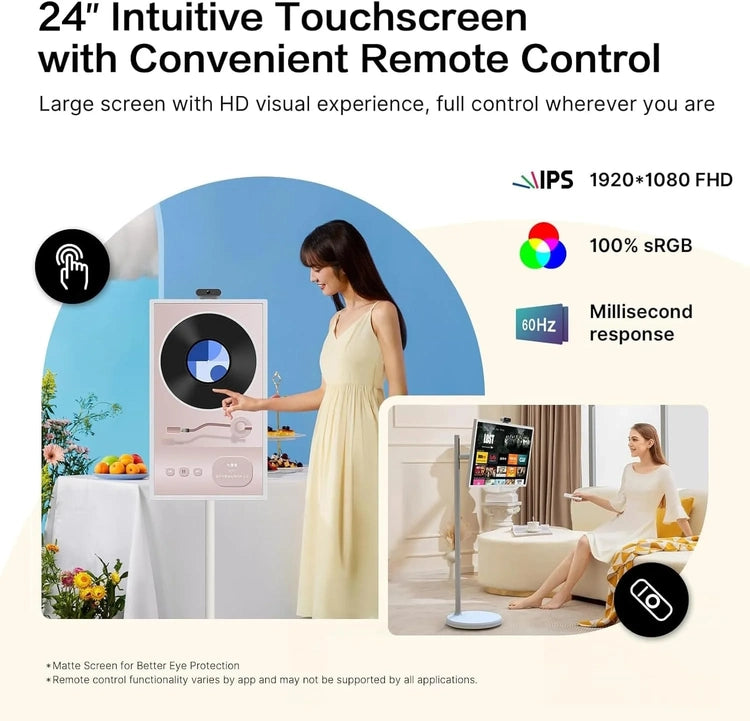 32-Inch Portable TV, 1080P FHD Rolling TV on Wheels with Rotatable Touch Screen, Android 13 OS, 8G RAM+128G Storage, Built-in Battery