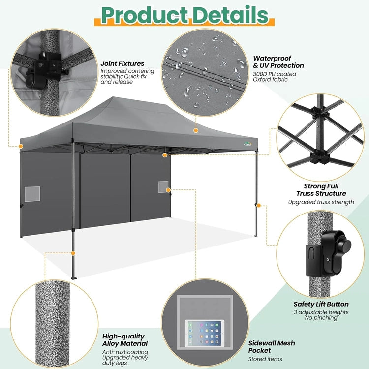 Cobizi 10x20 Heavy Duty Pop up Canopy Tent with 6 Sidewalls Easy up Commercial Outdoor Canopy Wedding Party Tents