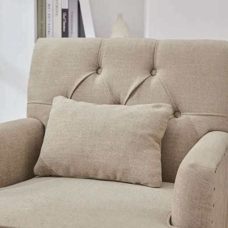 Set of 2 Arm Chair Upholstered Button Tufted Accent Chair with Lumbar Pillow Beige/Grey/Light Blue