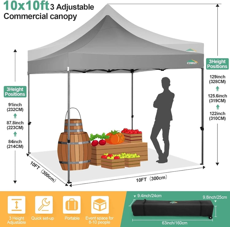 Cobizi 10x20 Heavy Duty Pop up Canopy Tent with 6 Sidewalls Easy up Commercial Outdoor Canopy Wedding Party Tents