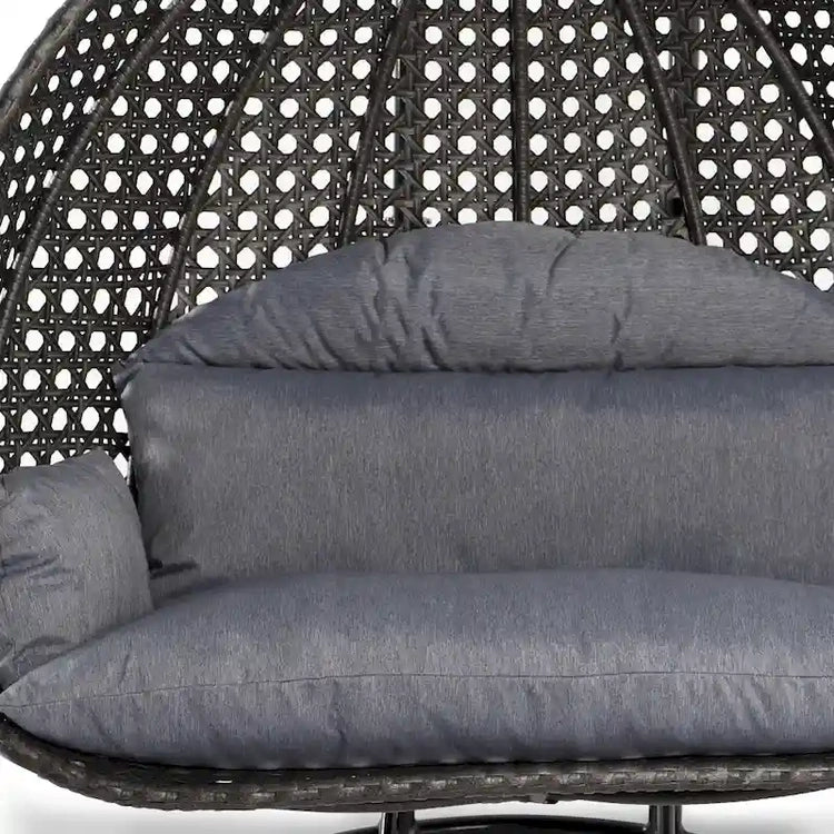 Leisuremod 2 Person Hanging Egg Chair with Stand - Outdoor/Indoor Rattan Wicker Patio Swing Hammock Lounger with Cushions