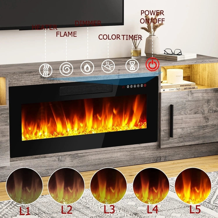 Bossin 70 Fireplace TV Stand with 36 Electric Fireplace, TV Stand for Tvs up to 80,16 Colors LED Lights/Entertainment Center