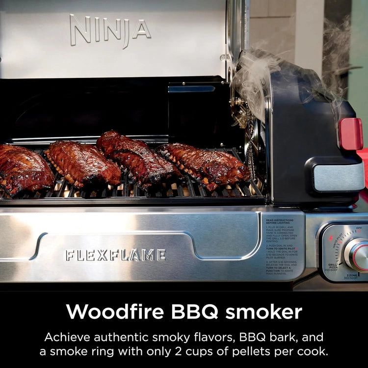 Ninja Flexflame, Grill and Smoker, Electric and Propane Grill, Roaster, BBQ Grill, 5-in-1 Cooking System, 3 Burner, Digital Control, Outdoor Cooking