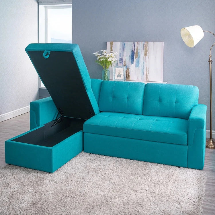 Reversible Sectional Sofa with Pull-Out Sleeper Bed, Hidden Storage Chaise, Durable Legs
