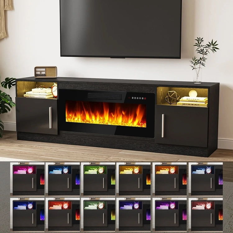 Bossin 70 Fireplace TV Stand with 36 Electric Fireplace, TV Stand for Tvs up to 80,16 Colors LED Lights/Entertainment Center