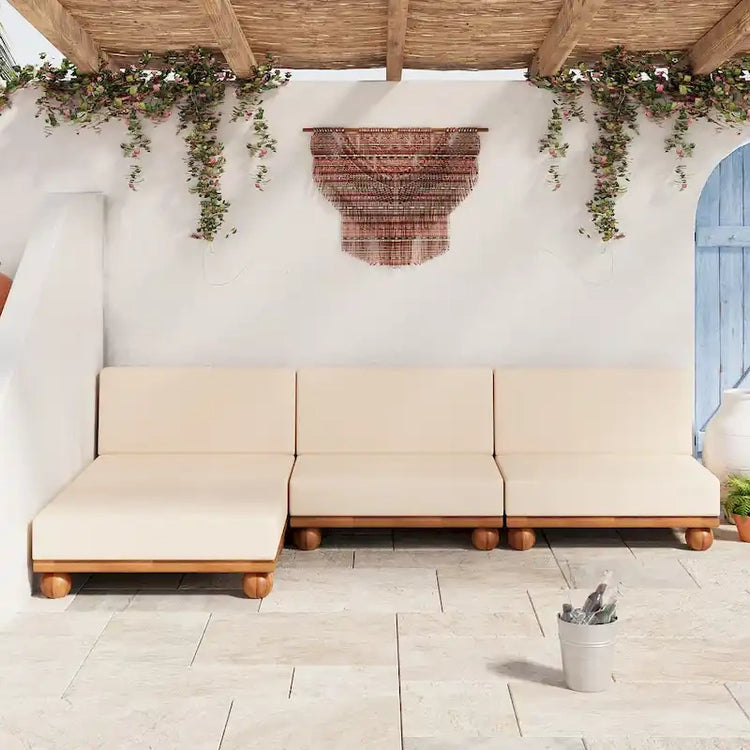 Scott Living Dulcie 4 Piece Outdoor Acacia Wood L Shape Setional Sofa with Removable Cushions