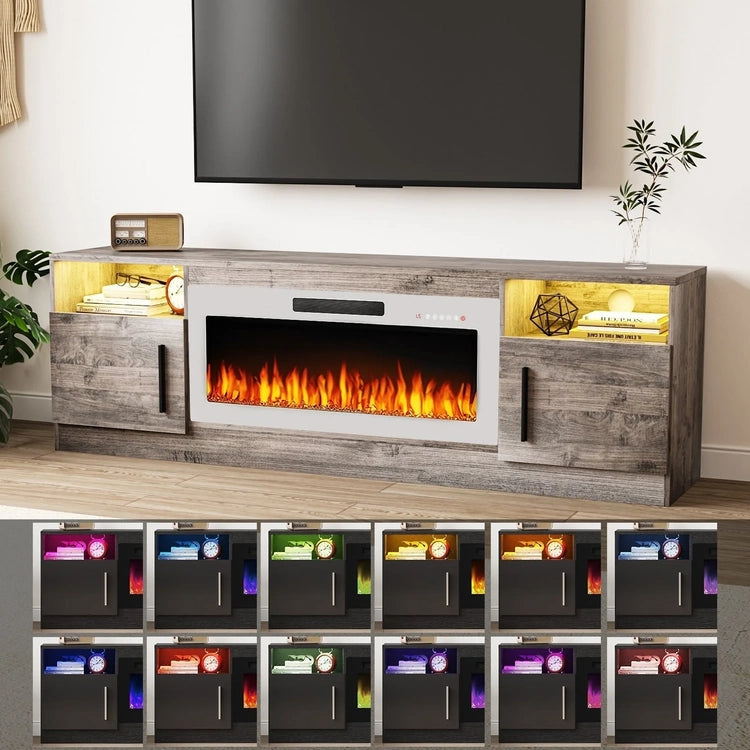 Bossin 70 Fireplace TV Stand with 36 Electric Fireplace, TV Stand for Tvs up to 80,16 Colors LED Lights/Entertainment Center