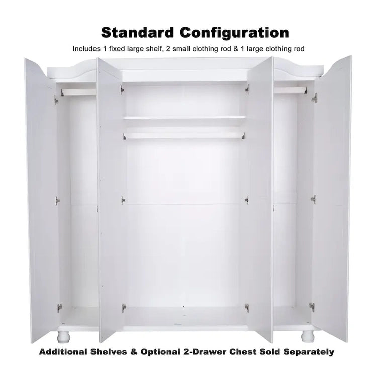 Palace Imports 100% Solid Wood Kyle 4-Door Wardrobe Armoire with Solid Wood or Mirrored Doors