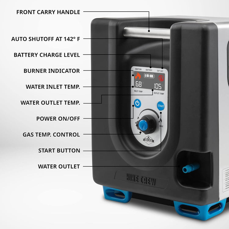 Portable Propane Water Heater & Shower Pump W/Built-in Battery, Compact Outdoor Cleaning & Showering System W/LCD, Safety Shutoff & Carry Case