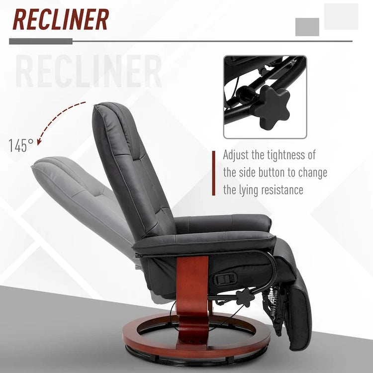 Homcom Faux Leather Adjustable Manual Swivel Base Recliner Chair with Comfortable and Relaxing Footrest