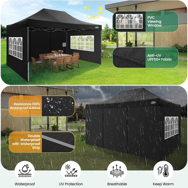 Cobizi 10x20 Heavy Duty Pop up Canopy Tent with 6 Sidewalls Easy up Commercial Outdoor Canopy Wedding Party Tents