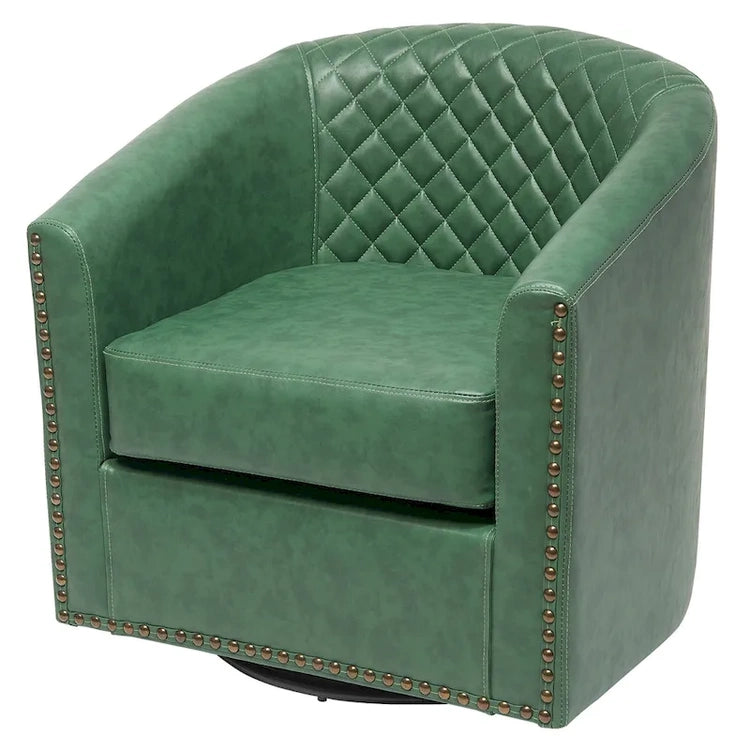 Kinwell 29 Wide Tufted Pu Leather Swivel Barrel Chair