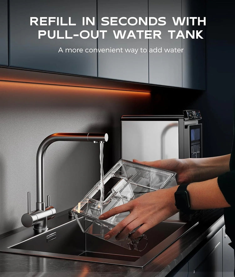 Nugget Ice Maker Countertop, Smart Pebble Ice Machine with App Control, 44 lbs/24H Soft Pellet Chewable Ice with Self-Cleaning, Stainless Steel