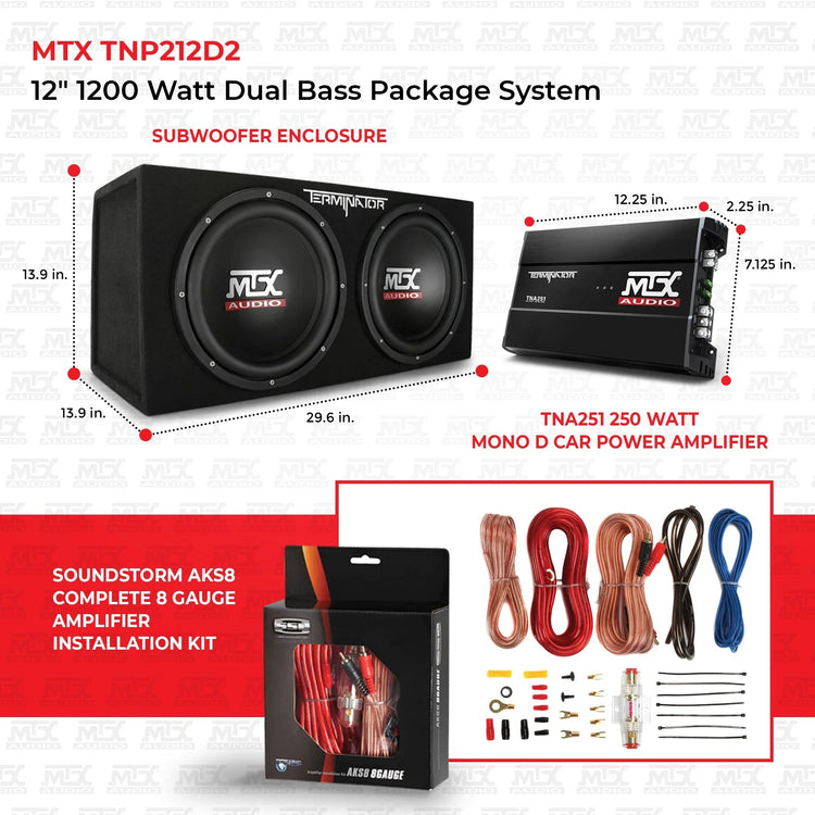 12'' 1200W Dual Car Subwoofer Package with Amplifier & Installation Kit